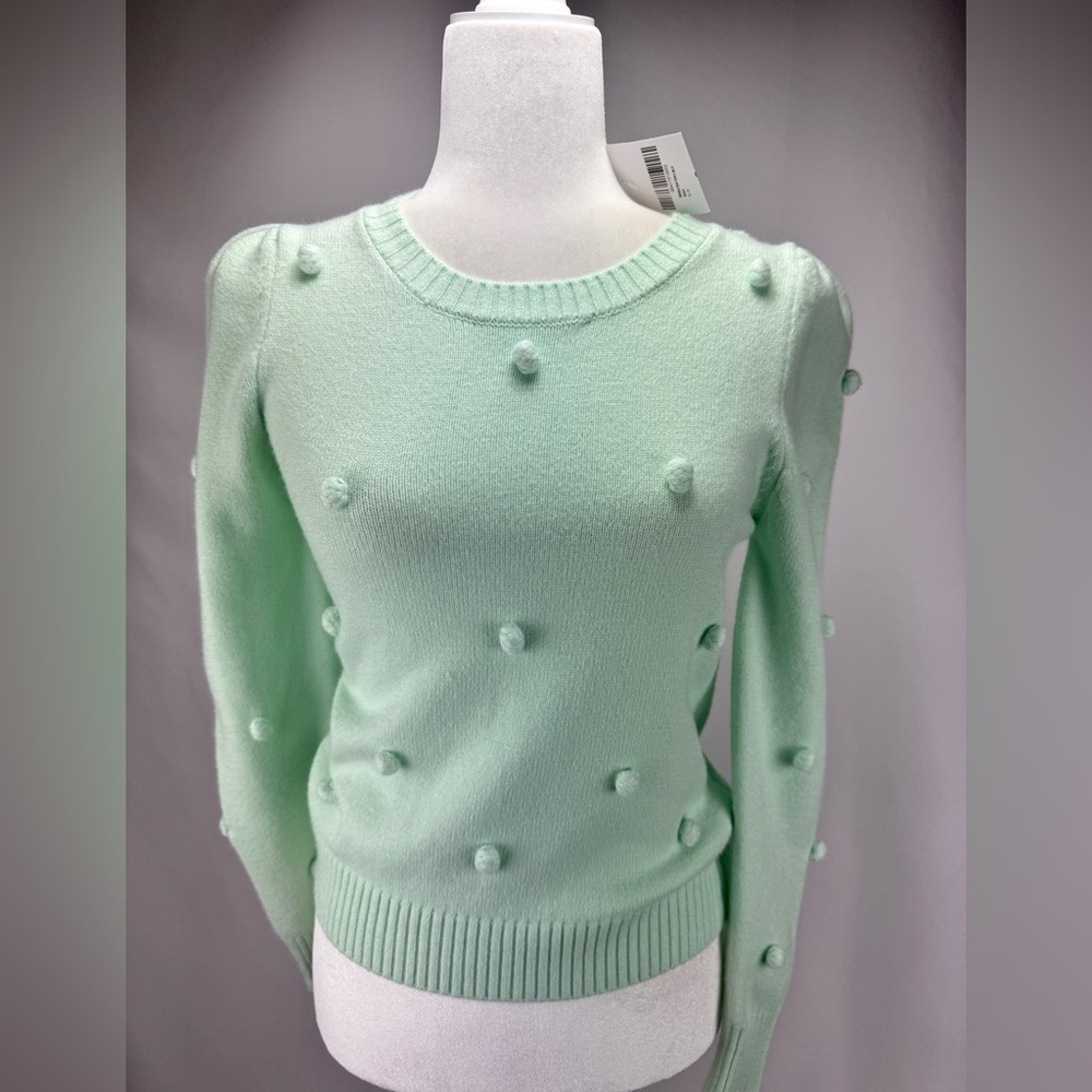 Forever 21 Mint Pom Pom Knit Sweater Size S NWT Puff Sleeve